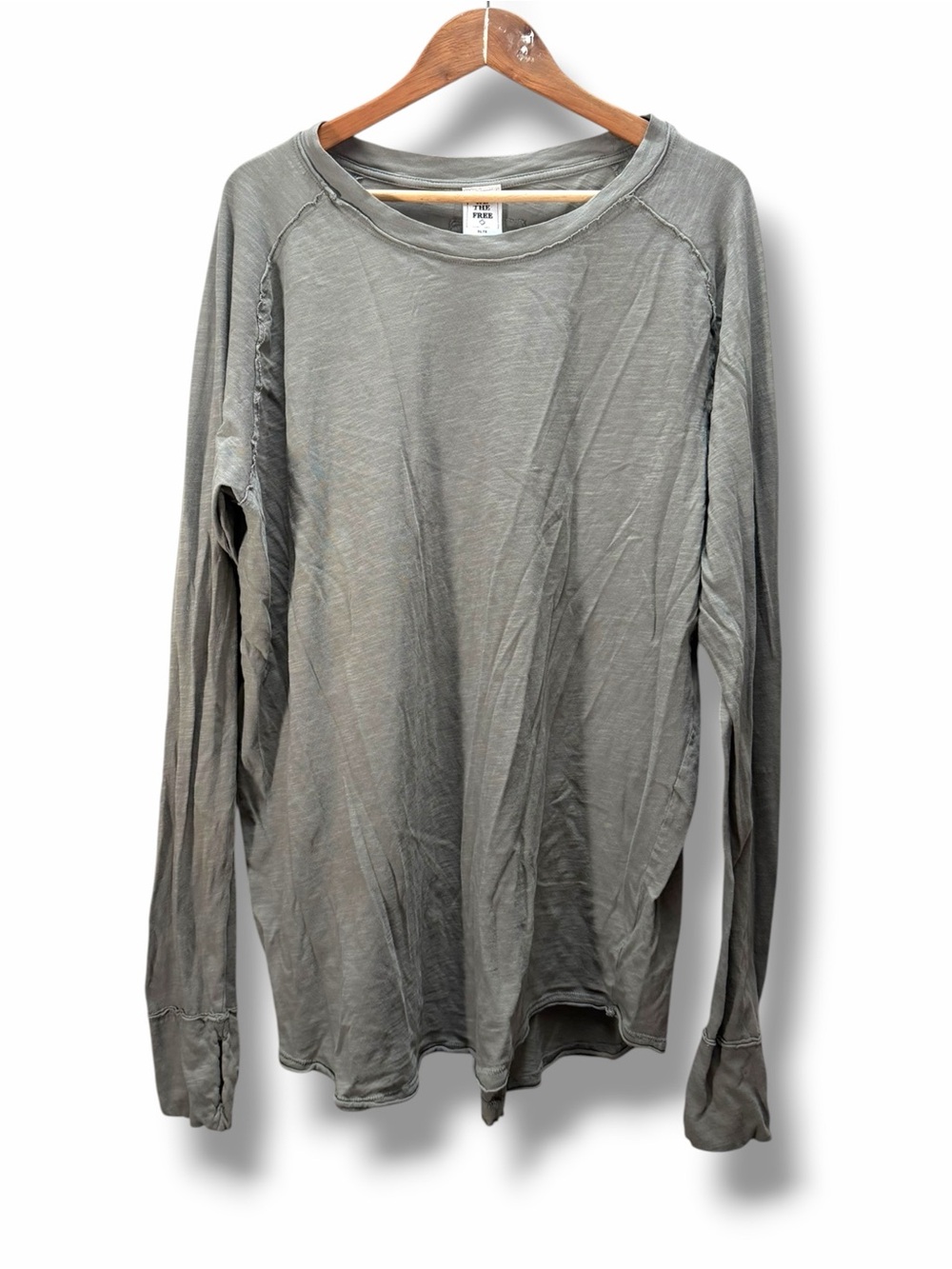 Women’s Free People Olive Green Cotton Long Sleeve Basic Top Size XL